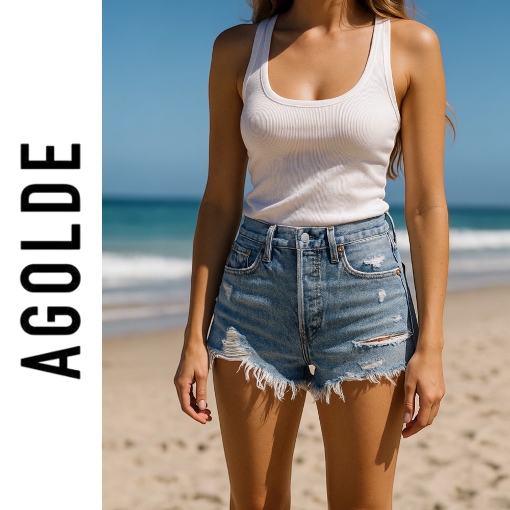 AGOLDE Parker Vintage Swapmeet Cut-Off Distressed High Rise Short Pockets Sz 26